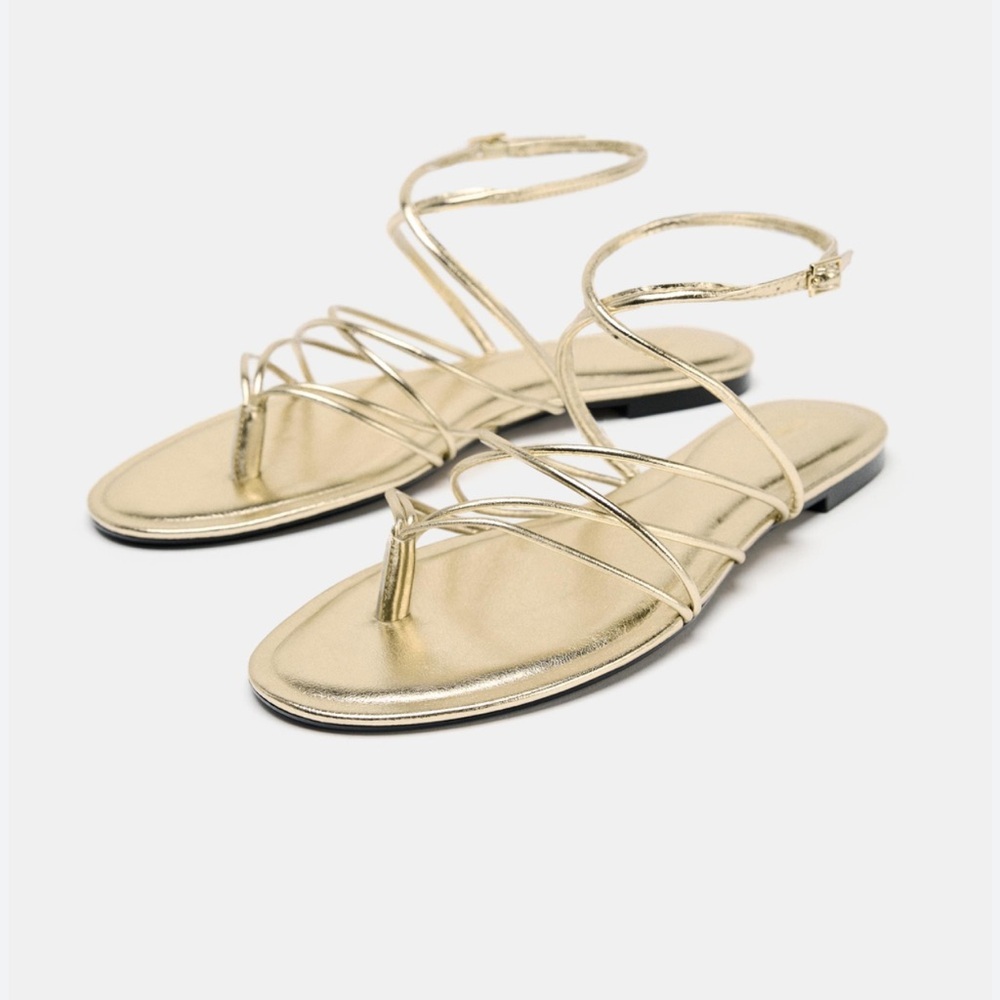 NWT Zara Gold Strappy Sandals Size 39